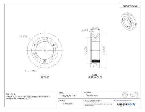 TB Woods 3V531 Narrow V-Belt Sheave 3V Belt Section 1 Groove SH Bushing required - Diamond Home USA