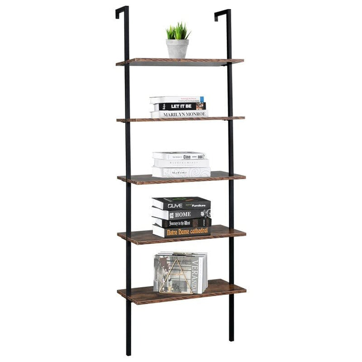 Wall Mounted Bookcase 5-Tier Open Ladder Shelf Bookshelf Brown Modern - Diamond Home USA
