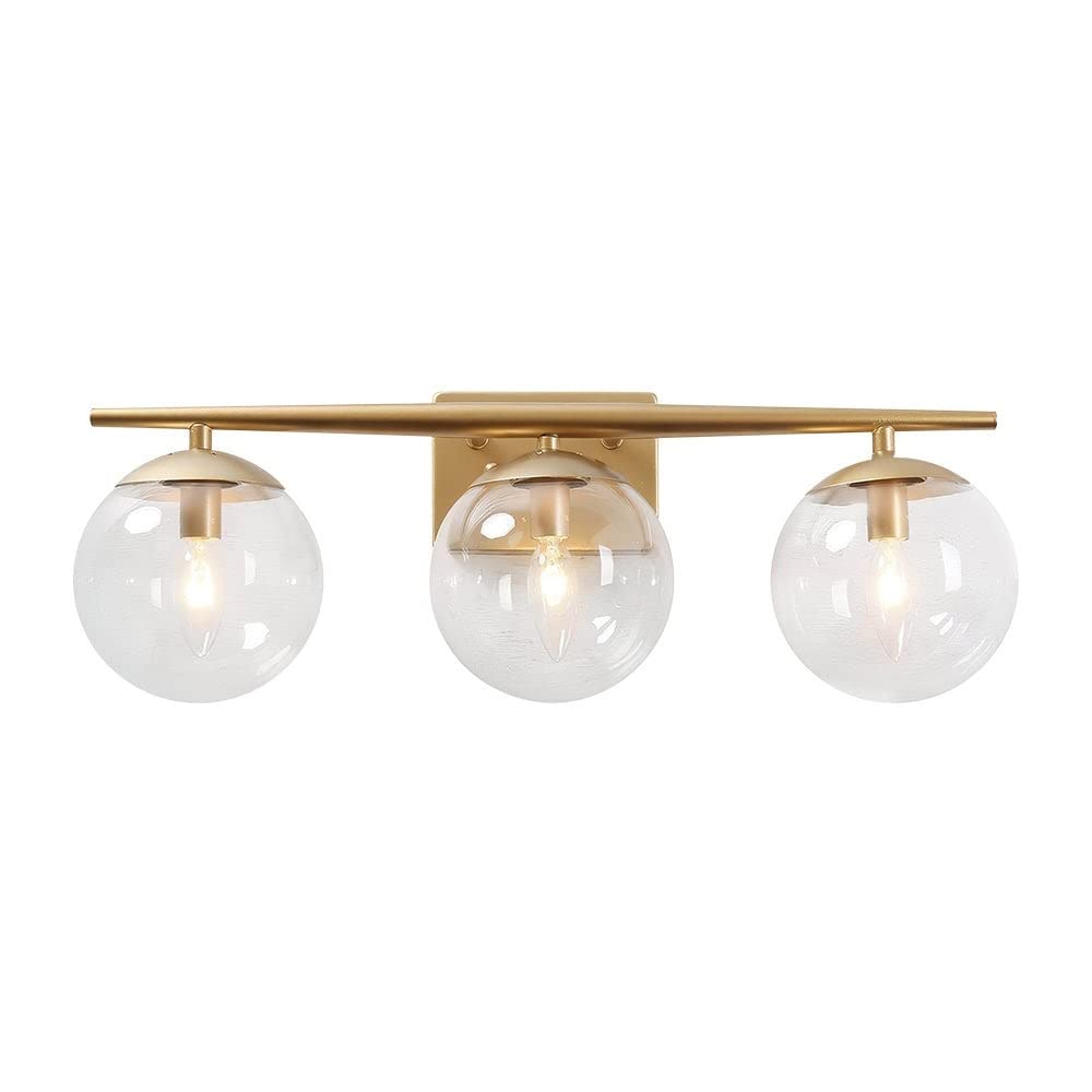 3-light Glass Globe Vanity Light Brass Mid-century Modern Contemporary Metal - Diamond Home USA