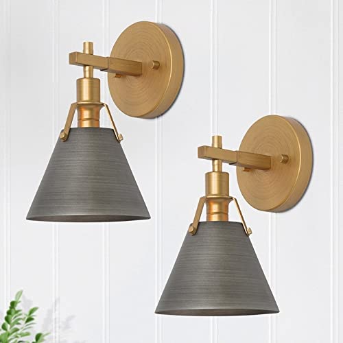 Set of 2 Modern Wall Sconces Bathroom Vanity Lights with Silver Metal Cage 6'' L