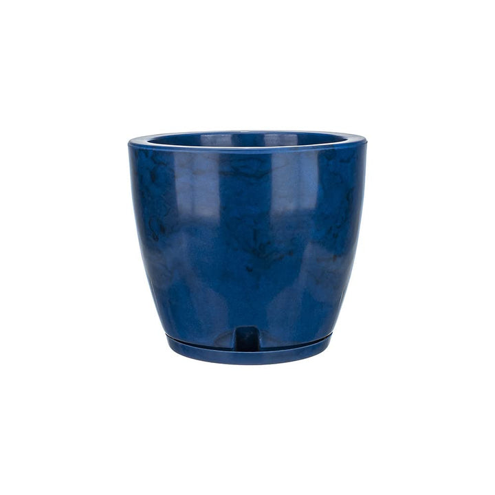 Resin Planter Indoor/Outdoor Drainage Hole and Saucer Amsterdan Floridis (XSmall Blue Marble Effect - Diamond Home USA