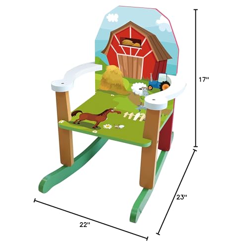 Wood Farm Rocking Chair Green Animals Painted - Diamond Home USA