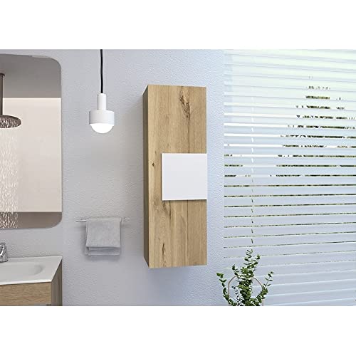 Light Oak/White Wall Mounted Medicine Cabinet Brown Modern Contemporary MDF - Diamond Home USA