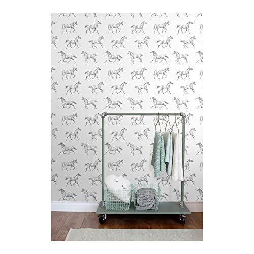 Burnett Off/White Horses Wallpaper 20.5 X Off/White Animal Print Wildlife - Diamond Home USA