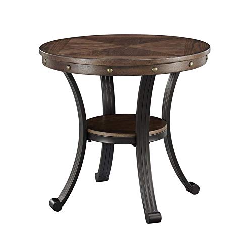 Brown and Black Wood Round Side Table Casual Oak Finish Shelf - Diamond Home USA