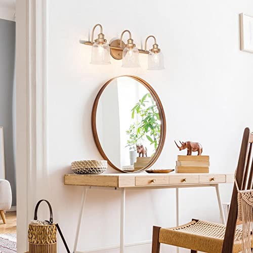 Modern Gold 3-Light Bell-Shaped Vanity Light Seeded Glass Wall Sconces Deep L - Diamond Home USA