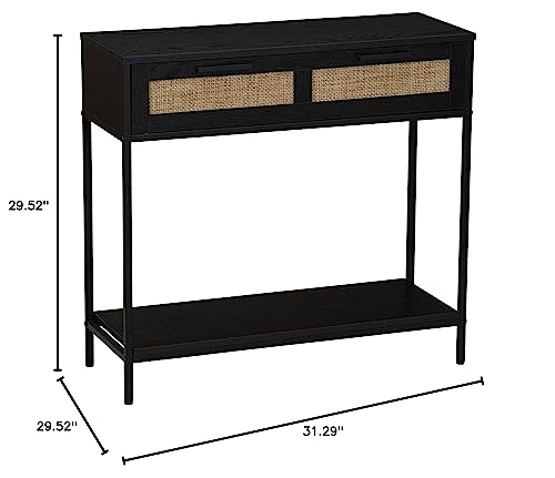 Woven Rattan Console Table Black Modern Contemporary MDF - Diamond Home USA