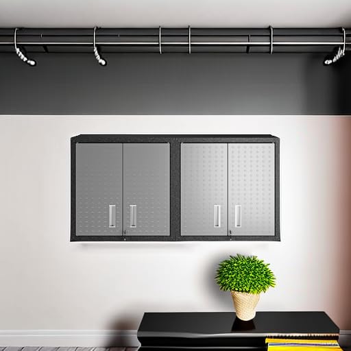 Manhattan Comfort Dual Fortress Floating Garage Storage Cabinet 1 Black/Grey - Diamond Home USA