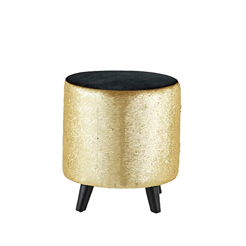 Polyester Gold and Black Sequin Accent Stool with Wooden Legs 16" X 17" 16 X - Diamond Home USA