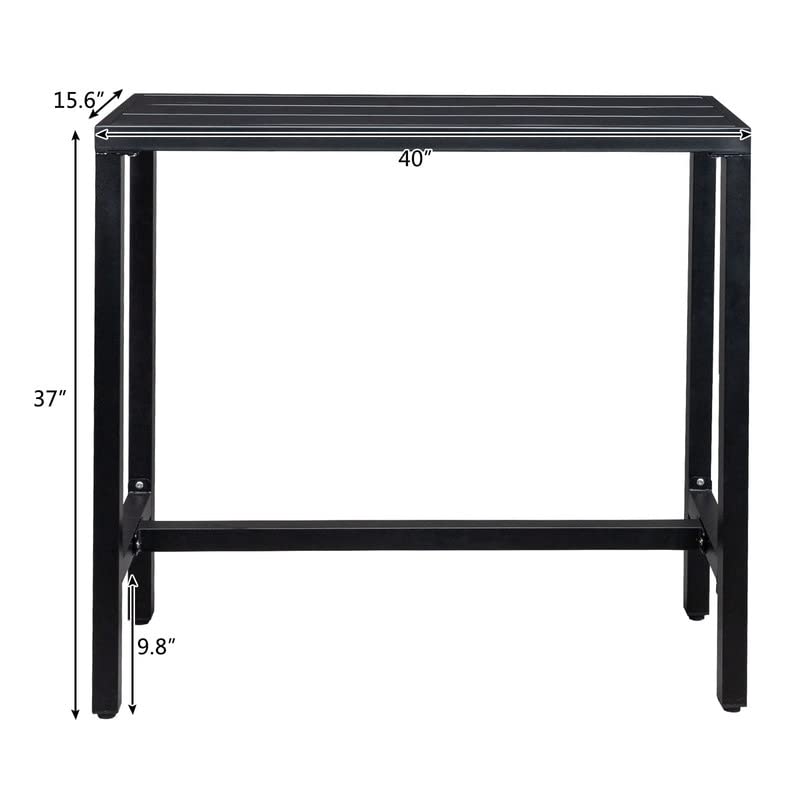 Outdoor 40 in. Metal Bar Dining Table Black Rectangular Cast Iron Finish Weather - Diamond Home USA