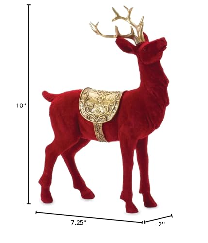 Flocked Deer Figurines (Set of 2) Red Resin - Diamond Home USA