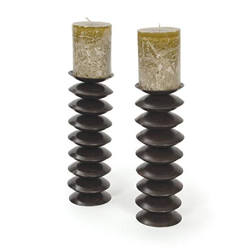Stacked Disk Candlesticks Black Classic Metal