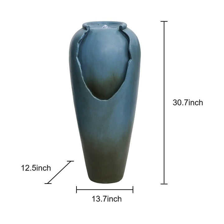 Outdoor Water Fountain Tall Patio Garden with Led Light Blue Modern Contemporary - Diamond Home USA