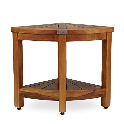 Teakcraft The Saga Teak Corner Shower Bench Striped Modern Contemporary - Diamond Home USA