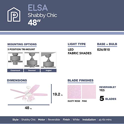 Prominence Home Elsa 48 Inch Princess Style Indoor LED Ceiling Fan with Light - Diamond Home USA
