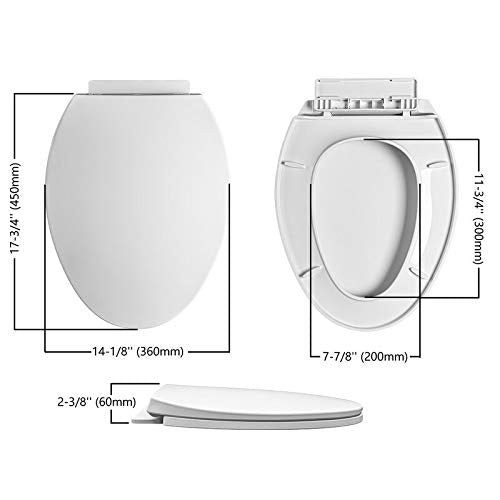 Slow Close Elongated Toilet Seat Cover Easy Install Clean Quiet White Plastic - Diamond Home USA