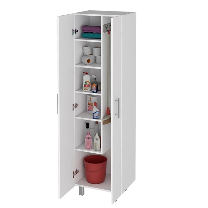 FM FURNITURE Norway Broom Closet Pantry Five Shelves White for Kitchen - Diamond Home USA