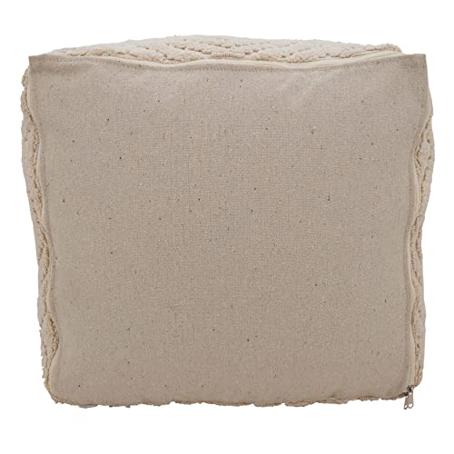 Cotton Floor Pouf with Handloom Design Tan Textured Modern Contemporary - Diamond Home USA
