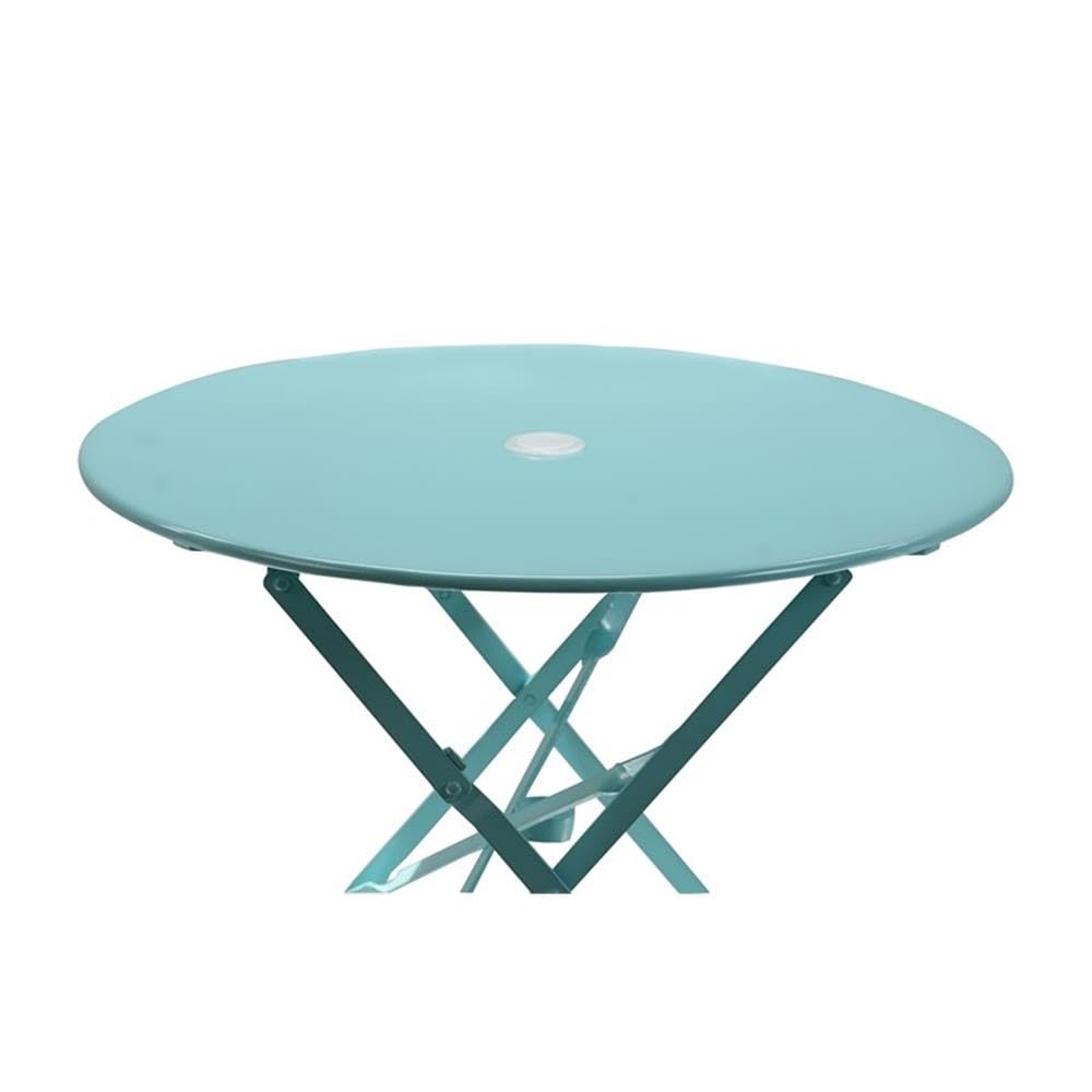 Carolina Classic 30" Folding Metal Bistro Table with Umbrella Hole in Teal - Diamond Home USA