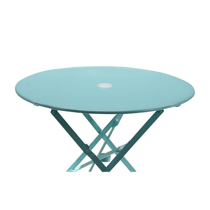 Carolina Classic 30" Folding Metal Bistro Table with Umbrella Hole in Teal - Diamond Home USA
