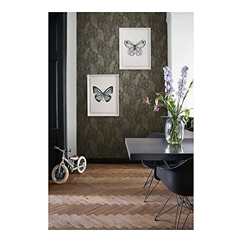 Black Gold Inked Leaves Wallpaper 20.9 X Nature Modern Contemporary Wildlife - Diamond Home USA