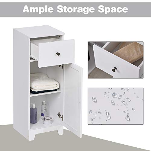 Small Floor Storage Bathroom Cabinet Organizer with 1 Drawer and Interior - Diamond Home USA