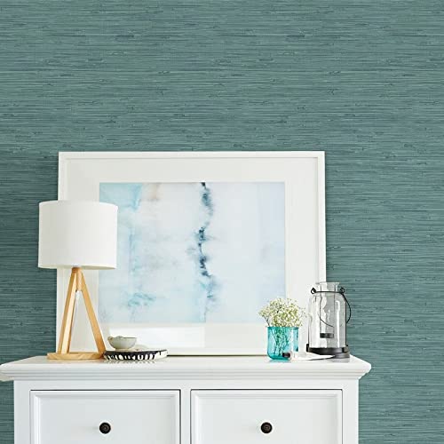 Fiber Teal Grasscloth Wallpaper 20.5in X Blue Abstract Modern Contemporary Paper - Diamond Home USA