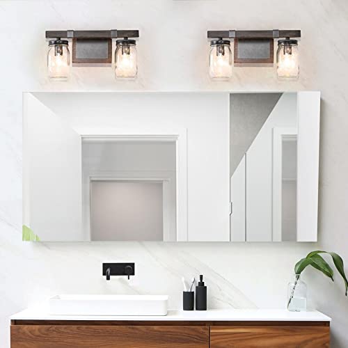 Modern Farmhouse 2-Light Mason Jar Bathroom Vanity Lights Glass Wall Sconces 13" - Diamond Home USA