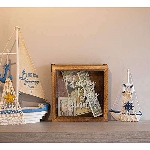 Wooden Rainy Day Fund Shadow Box Bank Adult Piggy Money Saving Emergency Trip - Diamond Home USA