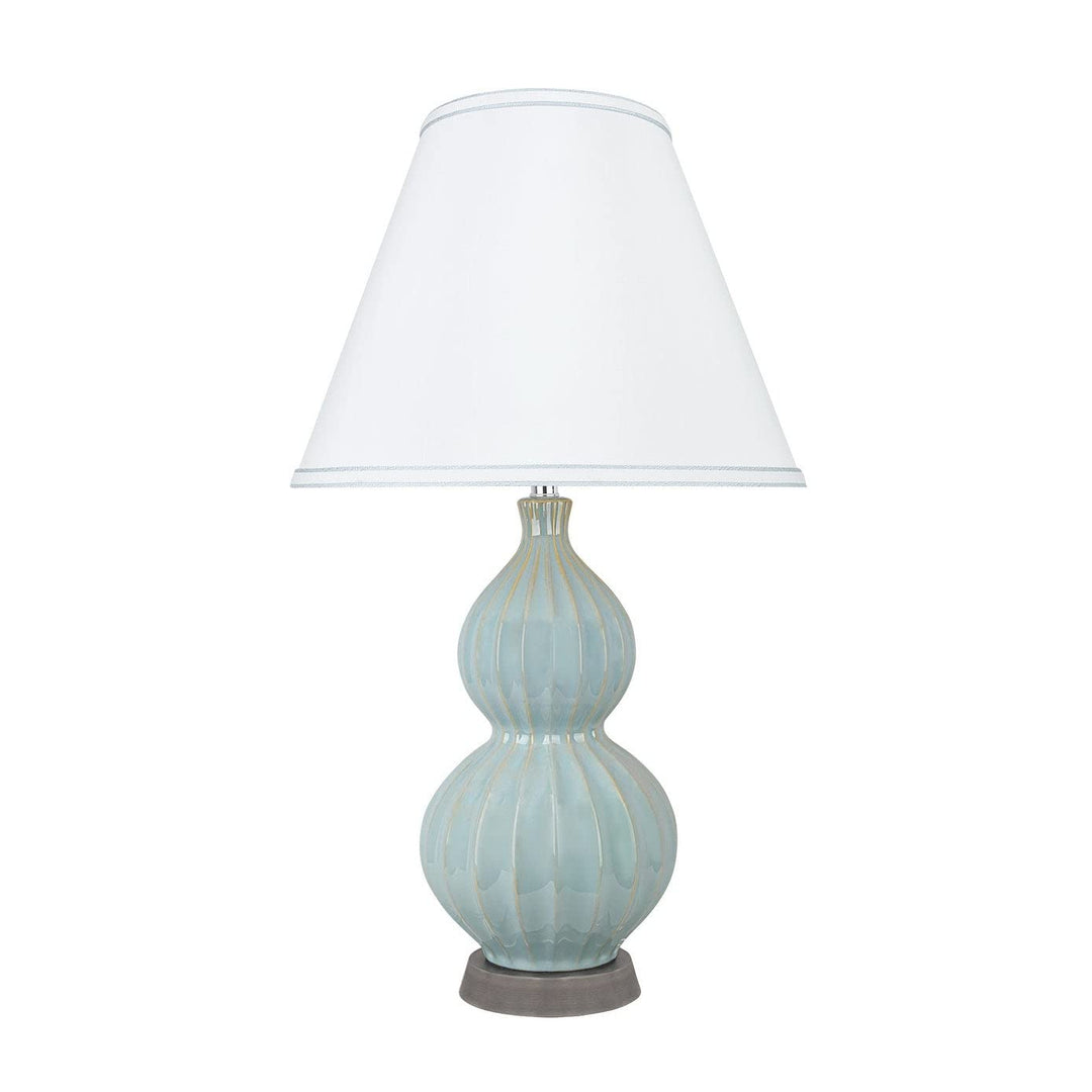 25" High Ceramic Table Lamp Light Blue and Hardback Empire Shaped Shade White