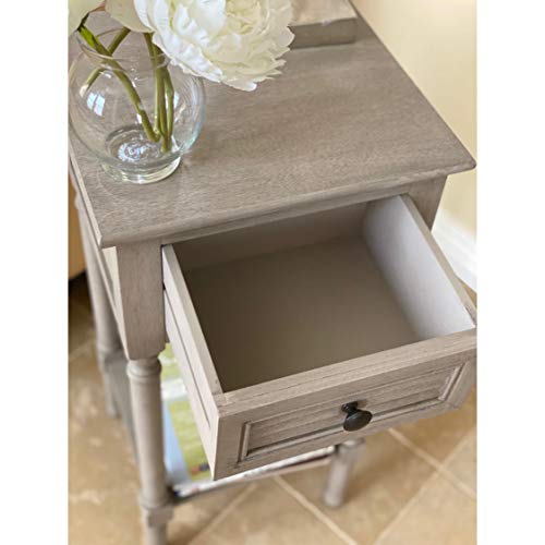 End Accent Table with Storage Grey Farmhouse French Country Square Wood Finish - Diamond Home USA