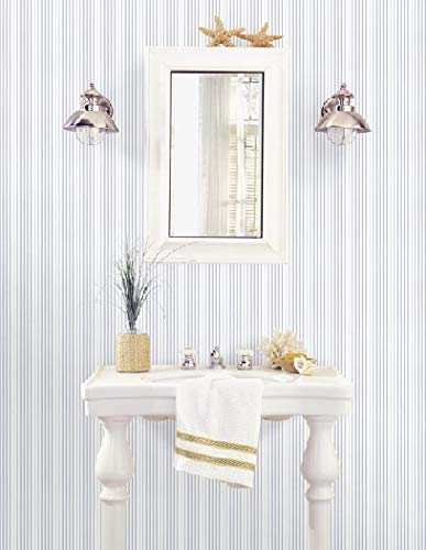 Norwall SY33929 Ticking Stripe Prepasted Wallpaper Light Blue Denim - Diamond Home USA