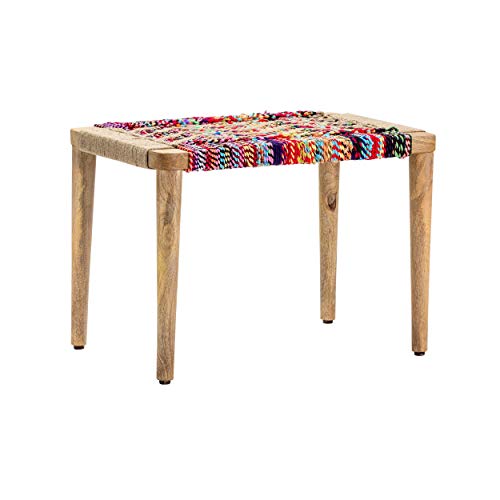 Colorful Woven Bench Multi Color Abstract Bohemian Eclectic Pattern Wood - Diamond Home USA