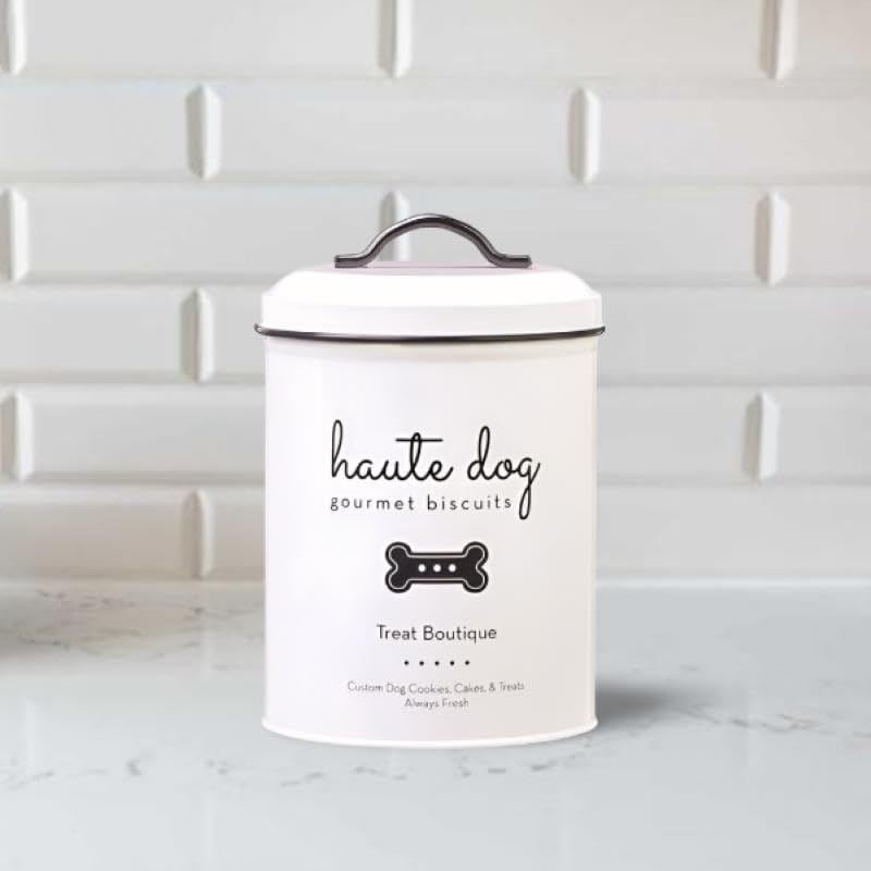 Pet Dog Gourmet Biscuits Storage Canister Food Safe 72 Ounce Black White Solid - Diamond Home USA