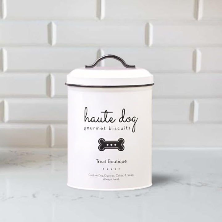 Pet Dog Gourmet Biscuits Storage Canister Food Safe 72 Ounce Black White Solid - Diamond Home USA