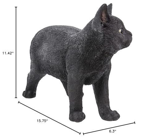 Black Cat Walking Looking Left Statue Polyresin - Diamond Home USA