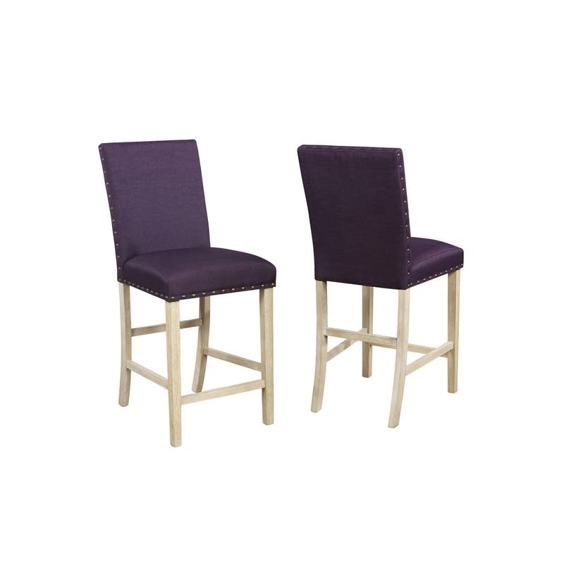 Fabric Counter Height Stool Purple Mid-Century Modern Wood Natural Finish - Diamond Home USA