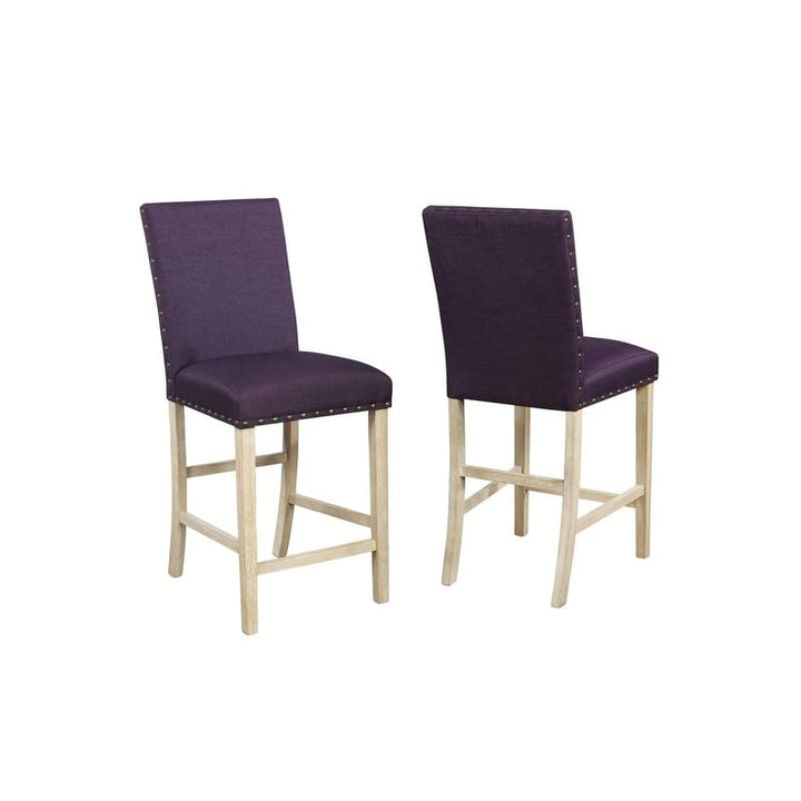 Fabric Counter Height Stool Purple Mid-Century Modern Wood Natural Finish - Diamond Home USA