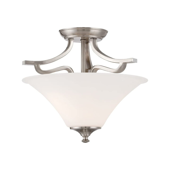 2-Light Semi Flush Mount Ceiling Lamp in Brushed Nickel Silver Traditional Metal