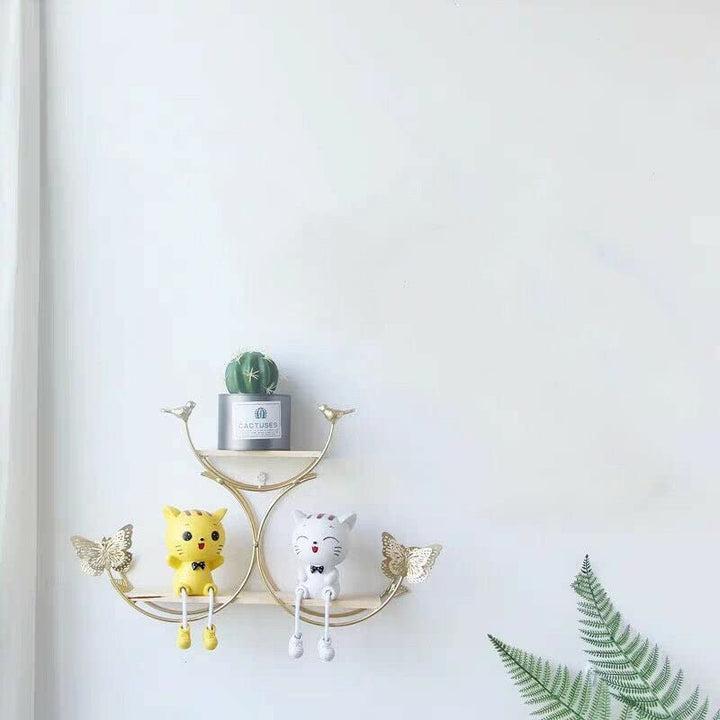Iron Wall Butterfly Models Double Shelves Gold Metal Storage - Diamond Home USA