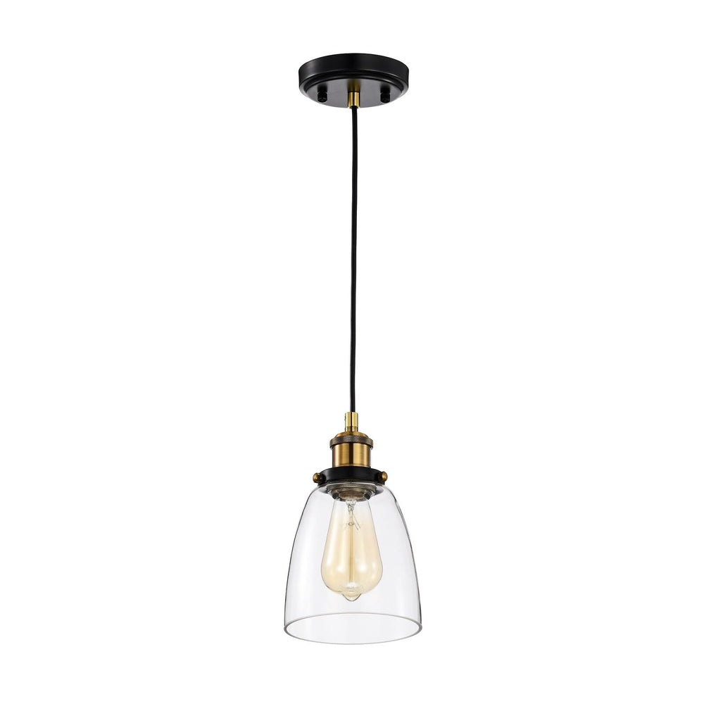 Black and Antique Brass Finish 1-light Mini with Clear Bell Glass Shade - Diamond Home USA