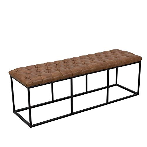 Large Decorative Bench with Light Brown Faux Leather Solid Industrial Tufted - Diamond Home USA