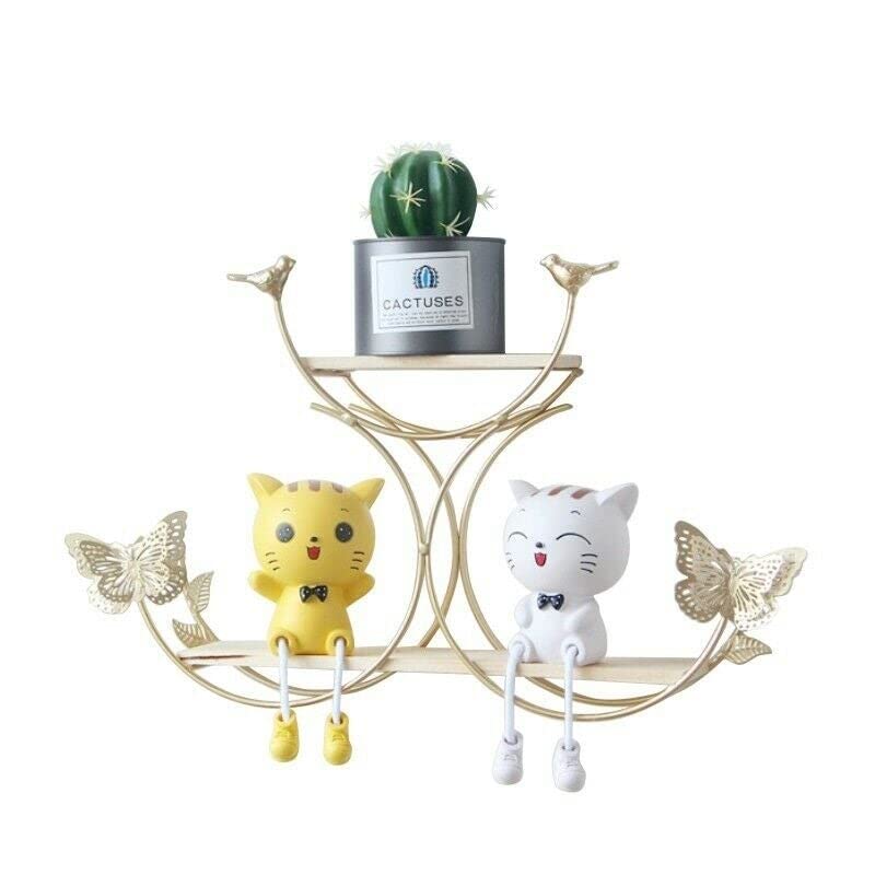 Iron Wall Butterfly Models Double Shelves Gold Metal Storage - Diamond Home USA