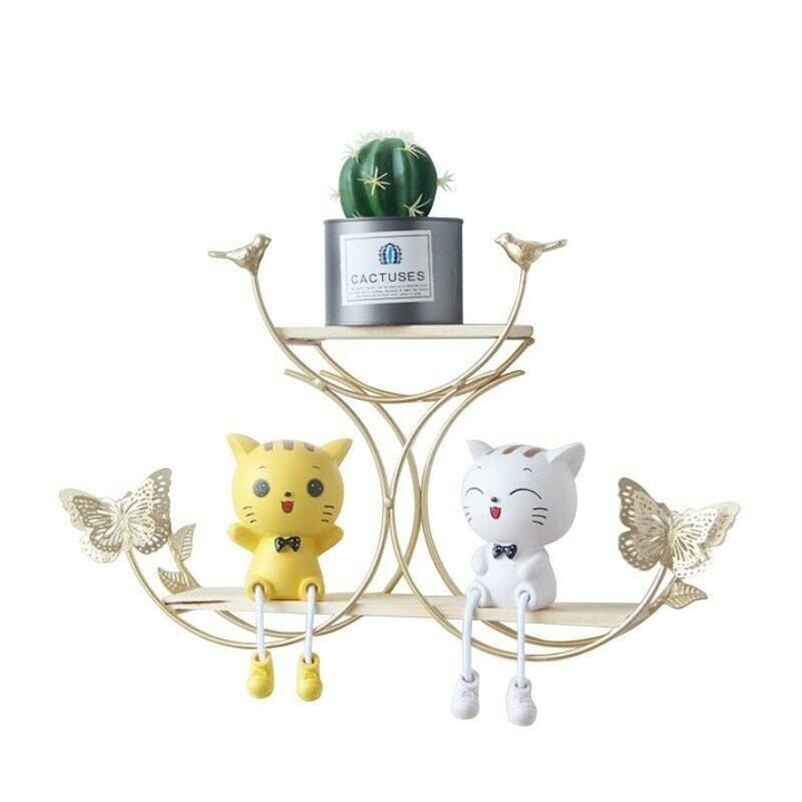Iron Wall Butterfly Models Double Shelves Gold Metal Storage - Diamond Home USA