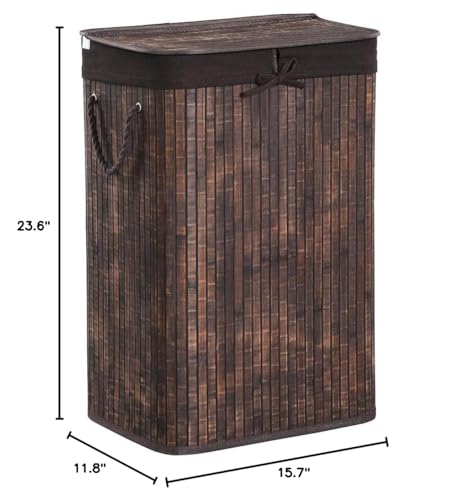 Bamboo Laundry Hamper Basket With Lid 19 Gal (72l) Liner And Handles Brown - Diamond Home USA