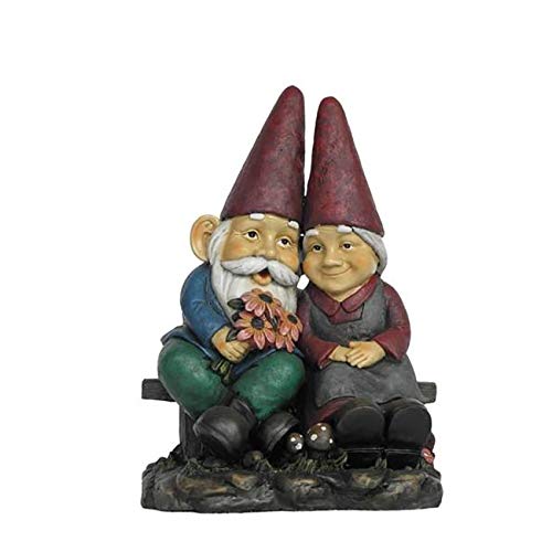 Old Gnome Couple On Bench Polyresin - Diamond Home USA