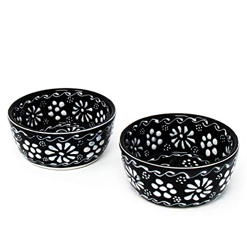Handmade Mexican Pottery Black Appetizer And Dip Bowls (Set Of 2) 3" X 2" - Diamond Home USA