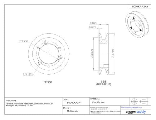 TB Woods 941B Classical V-Belt Sheave B Belt Section 1 Groove SDS Bushing - Diamond Home USA
