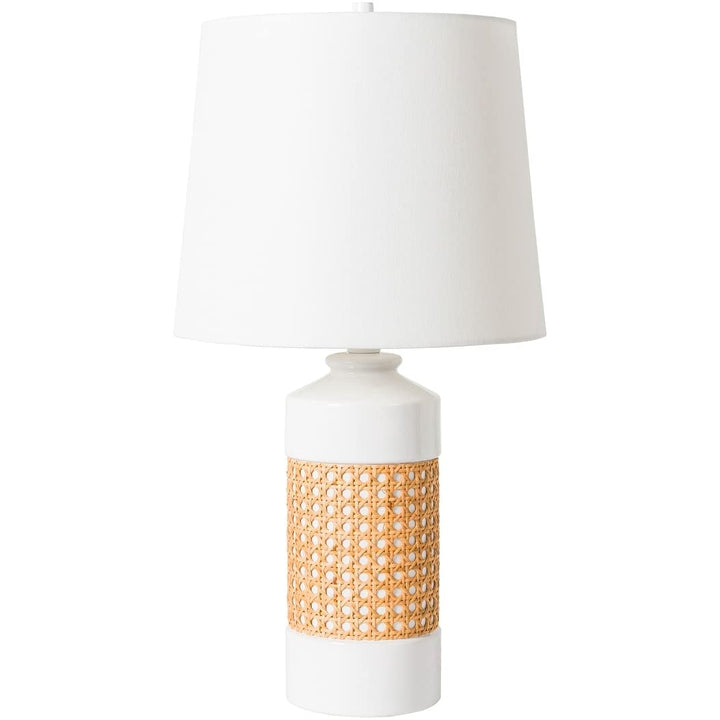 Ceramic and Wicker Cylindrical Table Lamp 24" h X 12" w 12" d Beige White