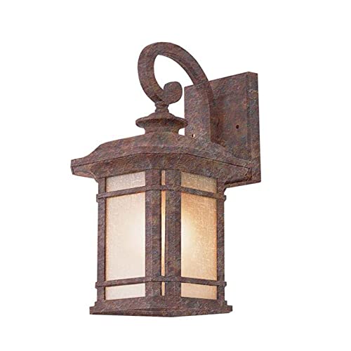 Rust Finish Outdoor Wall Lantern with Tea Stain Shade Red Includes Hardware